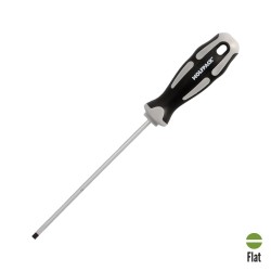 Destornillador Plano Vaciado Acero S2 Mango TPR Bimaterial. Medida 0,8 x Ø 4,0 x 125 mm. DIN5265 WOLFPACK LINEA PROFESIONAL