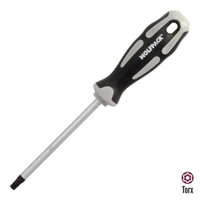 Destornillador Torx Inviolable Acero S2 Mango TPR Bimaterial. Medida T40 x Ø 8,0 x 125 mm. WOLFPACK LINEA PROFESIONAL