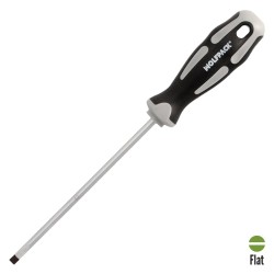 Destornillador Plano Vaciado Acero S2 Mango TPR Bimaterial. Medida 1,2 x Ø 6,0 x 150 mm. DIN5265 WOLFPACK LINEA PROFESIONAL