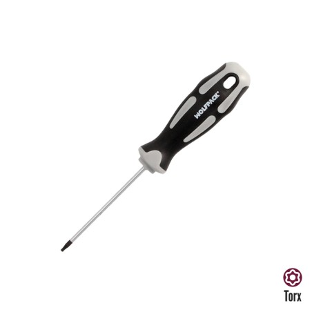 Destornillador Torx Inviolable Acero S2 Mango TPR Bimaterial. Medida T07 x Ø 3,0 x 75 mm. WOLFPACK LINEA PROFESIONAL