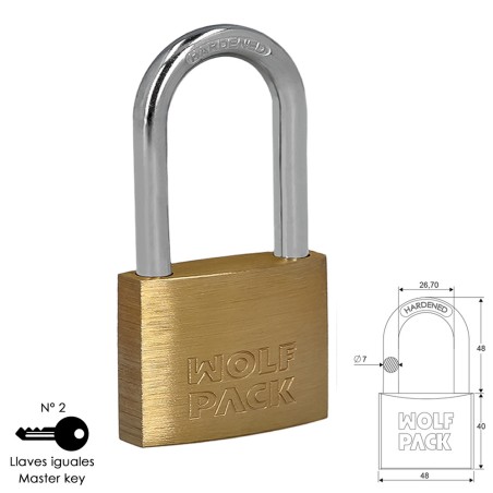 Candado Laton Arco Largo Llaves Iguales 50 mm. Nº2 WOLFPACK LINEA PROFESIONAL