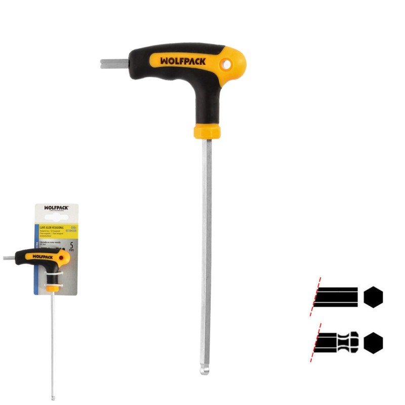 Llave Allen Con Bola Mango Bimaterial "Soft Touch" Forma T 5,0 mm. Acero Cromo Vanadio, Destornillador allen, llave hexagonal W