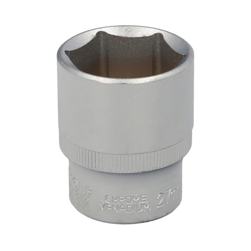 Llave Vaso 1/2" Hexagonal 27 mm. Perfil de 6 caras. Acero Cromo Vanadio, Aristas Redondas WOLFPACK LINEA PROFESIONAL