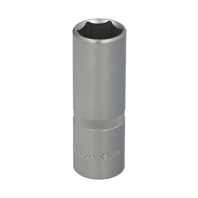 Llave Vaso 1/2" Hexagonal Larga 19 mm. Perfil de 6 caras. Acero Cromo Vanadio, Aristas Redondas WOLFPACK LINEA PROFESIONAL