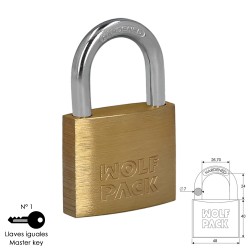 Candado Laton Arco Normal Llaves Iguales 50 mm. Nº1 WOLFPACK LINEA PROFESIONAL