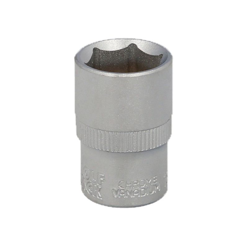 Llave Vaso 1/2" Hexagonal 18 mm. Perfil de 6 caras. Acero Cromo Vanadio, Aristas Redondas WOLFPACK LINEA PROFESIONAL