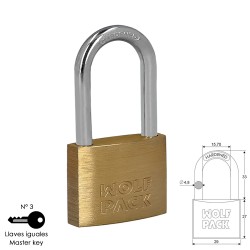 Candado Laton Arco Largo Llaves Iguales 30 mm. Nº3 WOLFPACK LINEA PROFESIONAL