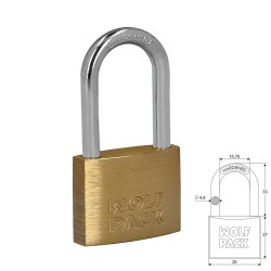 Candado Laton Arco Largo 30 mm. WOLFPACK LINEA PROFESIONAL