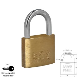 Candado Laton Arco Normal Llaves Iguales 30 mm. Nº2 WOLFPACK LINEA PROFESIONAL