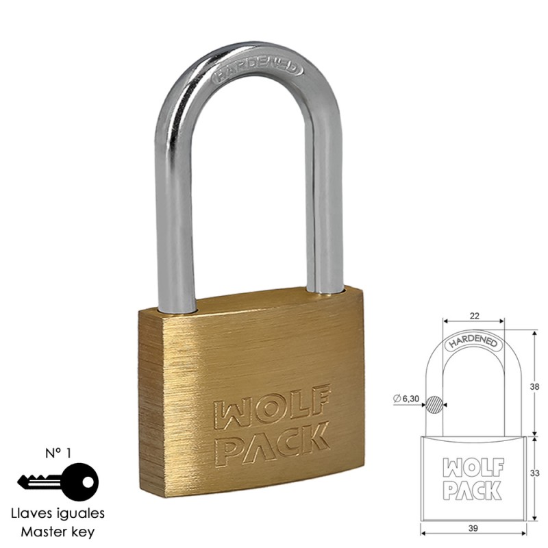 Candado Laton Arco Largo Llaves Iguales 40 mm. Nº1 WOLFPACK LINEA PROFESIONAL