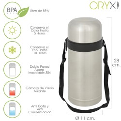 Termo Solidos y Liquidos, 1 Litro De Capacidad, Libre BPA, Acero Inoxidable, Antigoteo ORYX
