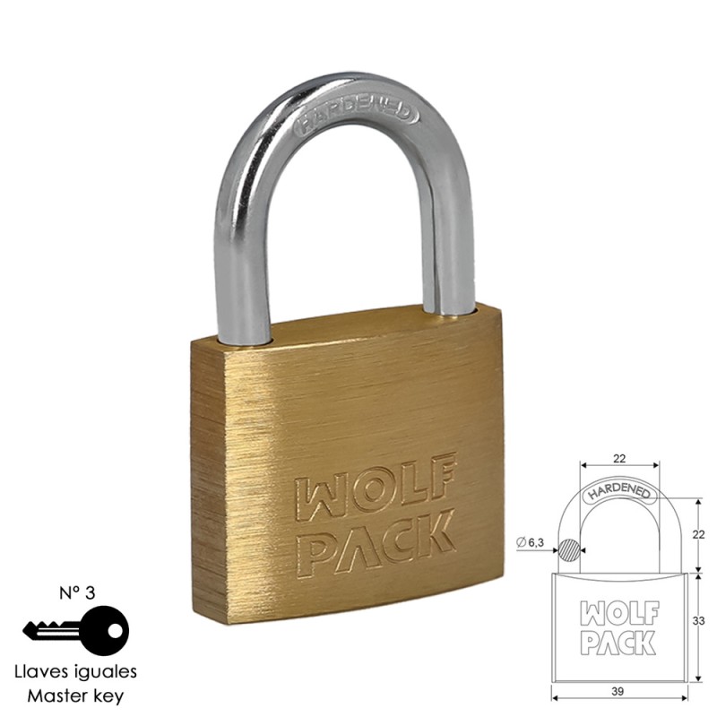 Candado Laton Arco Normal Llaves Iguales 40 mm. Nº3 WOLFPACK LINEA PROFESIONAL