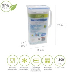 Jarra Plastico Cuadrada 1.500 ml. 11 x 6.5 x 22.5 (alt) cm. ORYX