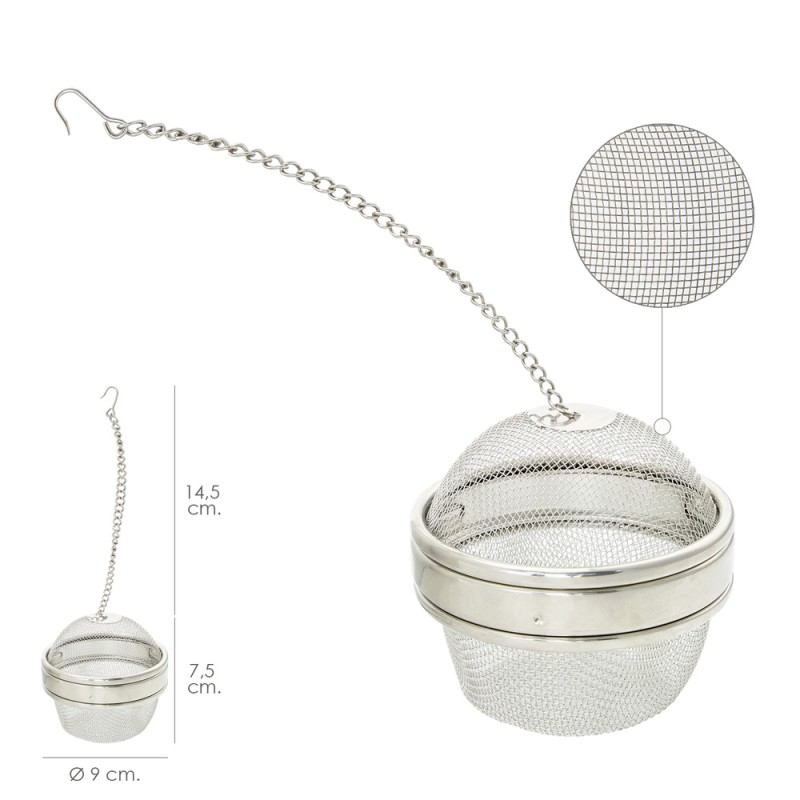 Bola Malla Para Especias / Te / Legumbres Acero Inoxidable Ø 9 cm. Con Cadena ORYX