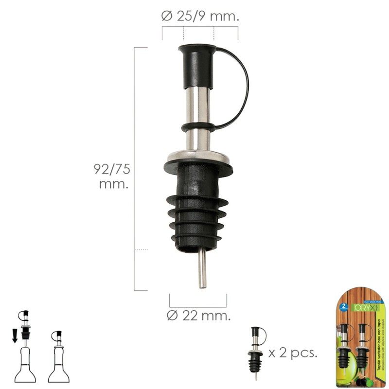 Tapon Vertedor Inoxidable Con Tapadera (2 Unidades) ORYX