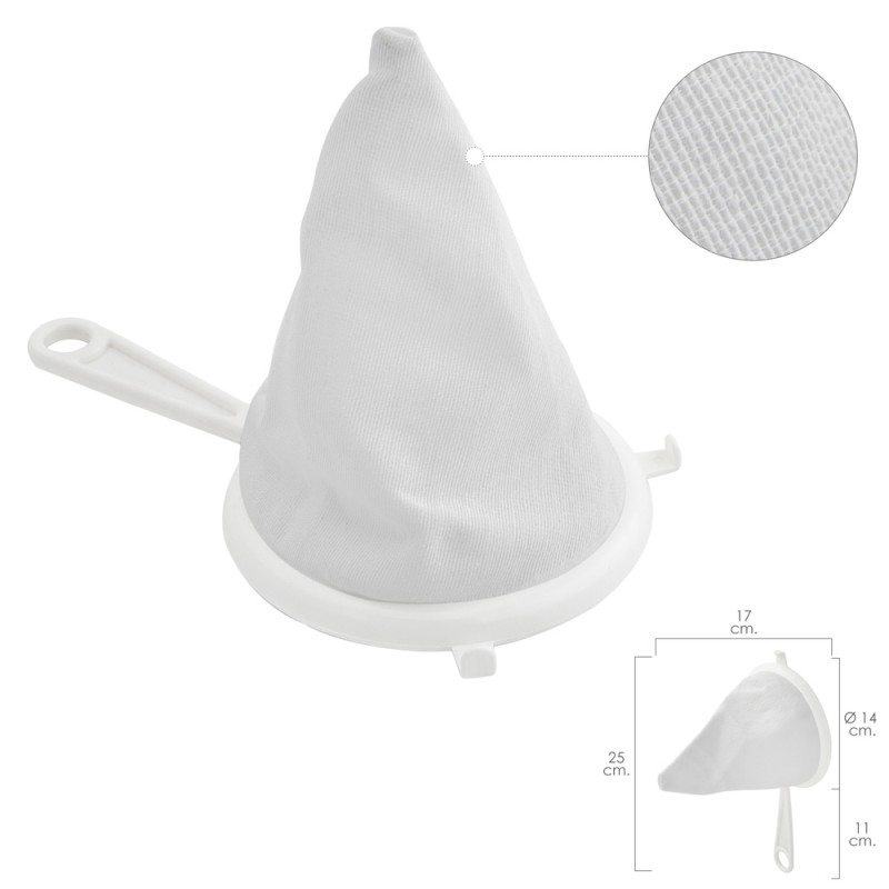 Colador Tela Franela Armazón de Plastico Ø 14 cm. Con 2 Ganchos ORYX