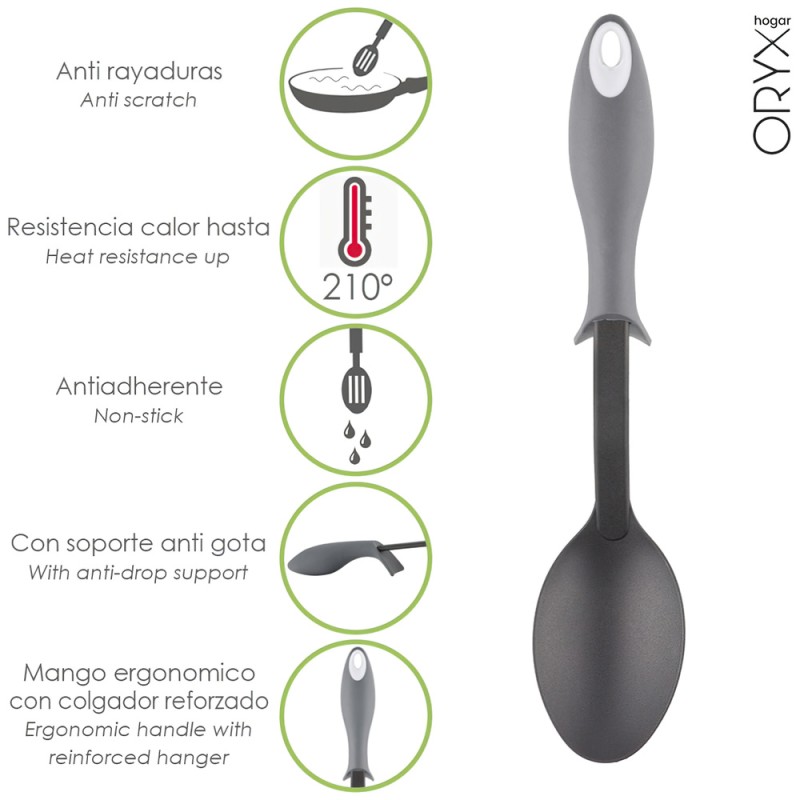 Cuchara Servir Cocina Nylon Con Mango Antigotas Engomado 32,5x6cm ORYX