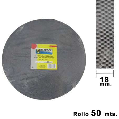 Cinta Persiana Wolfpack Gris 18 mm. Rollo 50 Metros WOLFPACK LINEA PROFESIONAL