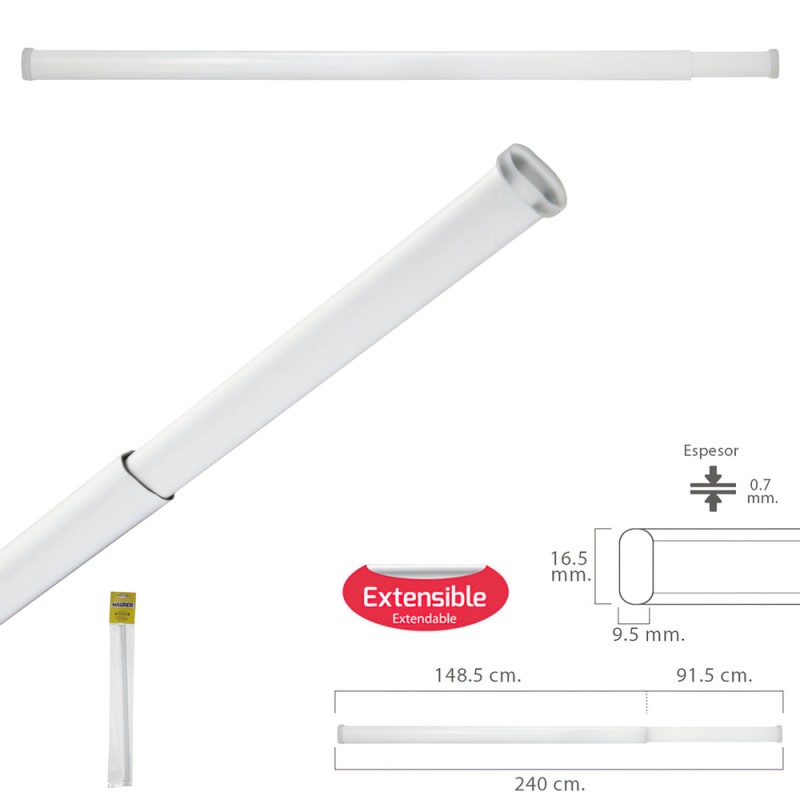Barra Visillo Extensible 148.5/240 cm.Con Muelle Presion Ajustable (1 Pieza) MAURER