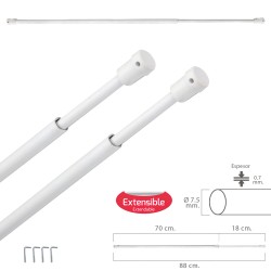 Barra Visillo Extensible 70/88 cm. Con Soporte, Sin Muelle (2 piezas) MAURER