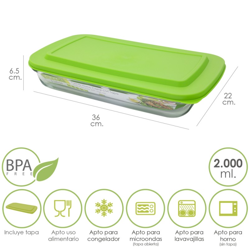 Fuente Cristal Rectangular Con Tapa 2 Litros 36 x 22 x 6.5 (Alt) cm. ORYX