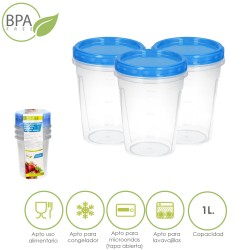Juego Recipientes Plastico Redondos 1 Litro (Pack 3 piezas) ORYX