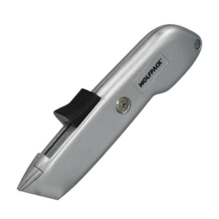 Cutter Autoretractil Con Hoja Acero Sk5 Carcasa De Aluminio Diseño Ergonomico, Cuchillo Seguridad, Cutters Seguridad, WOLFPACK