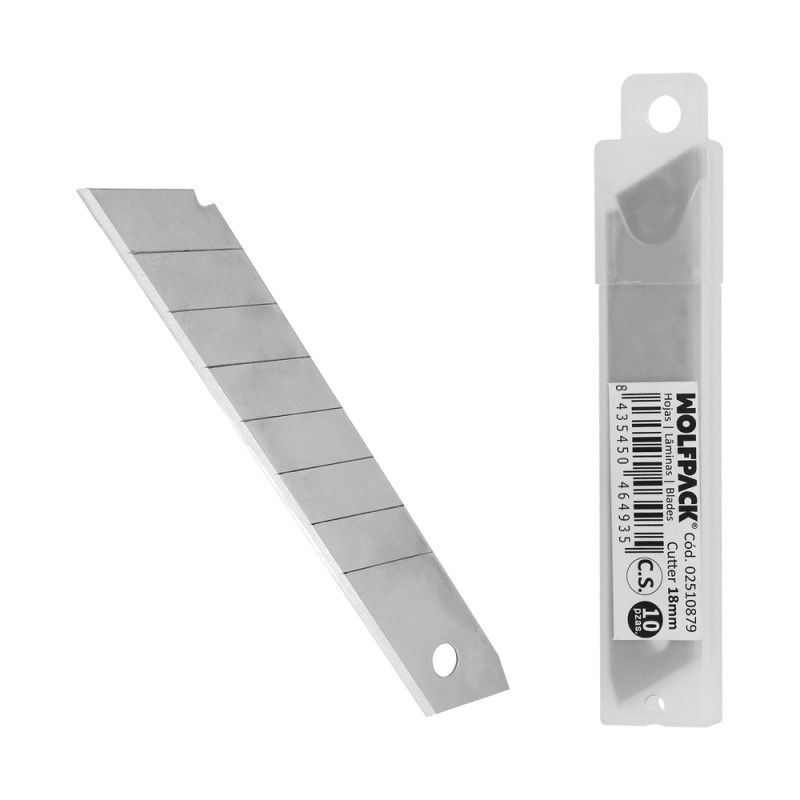 Hoja Cutter 18 mm. (Estuche 10 Piezas) Acero al Carbono. WOLFPACK LINEA PROFESIONAL