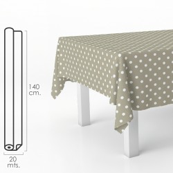 Mantel Hule Rectangular Topos Beige. Impermeable Antimanchas PVC 140 cm. x 20 metros. Rollo Recortable. Interior y Exterior ORYX