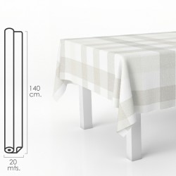 Mantel Hule Rectangular Cuadros Beis. Impermeable Antimanchas PVC 140 cm. x 20 metros. Rollo Recortable. Interior y Exterior OR