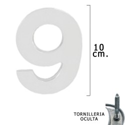 Numero Metal "9" Plateado Mate 10 cm. con Tornilleria Oculta (Blister 1 Pieza) WOLFPACK LINEA PROFESIONAL