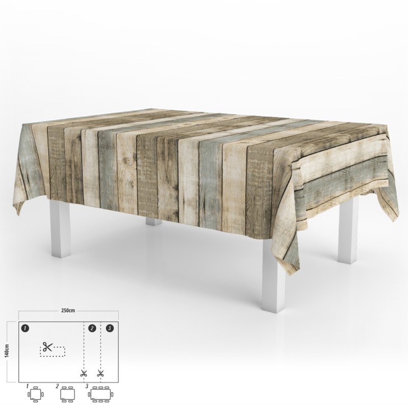 Mantel Hule Rectangular Tablones Madera Impermeable Antimanchas PVC 140 x 250 cm. Recortable Uso Interior y Exterior ORYX