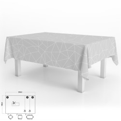 Mantel Hule Rectangular Geométrico Gris Impermeable Antimanchas PVC 140x250 cm. Recortable Uso Interior y Exterior ORYX