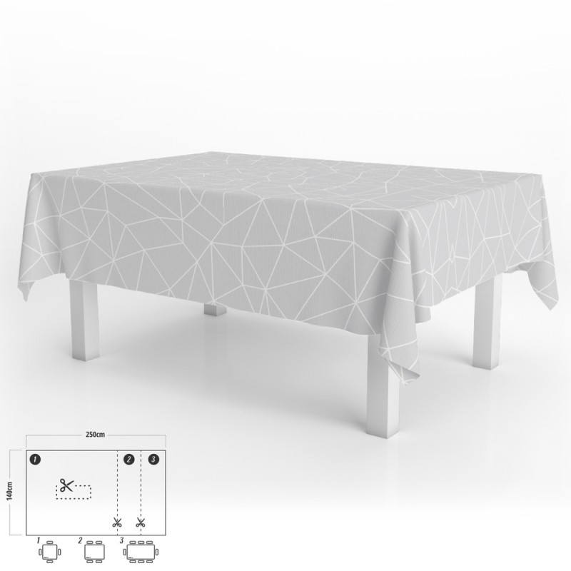 Mantel Hule Rectangular Geométrico Gris Impermeable Antimanchas PVC 140x250 cm. Recortable Uso Interior y Exterior ORYX