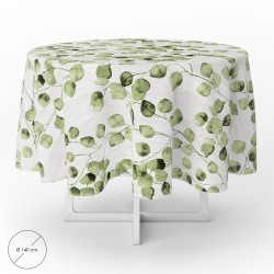 Mantel Hule Redondo Hojas Verdes Impermeable Antimanchas PVC Ø140 cm. Uso Interior y Exterior ORYX