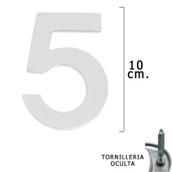 Numero Metal "5" Plateado Mate 10 cm. con Tornilleria Oculta (Blister 1 Pieza) WOLFPACK LINEA PROFESIONAL