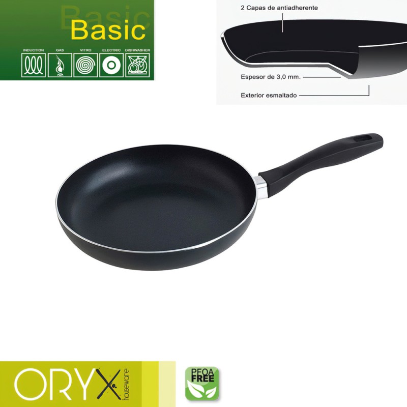 Oryx Sartén Aluminio Antiadherente Basic, Alta Resistencia, Apta Inducción, Libre PFOA, Diámetro 24 cm, Espesor 3 mm. ORYX