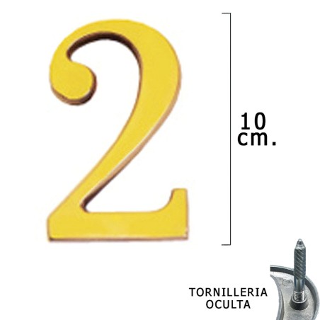Numero Latón "2" 10 cm. con Tornilleria Oculta (Blister 1 Pieza) WOLFPACK LINEA PROFESIONAL