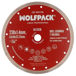 Disco Diamante Ø 230 mm. Porcelanicos, Gres, Ceramica, Solerias. Segmento Diamantado 10 mm. WOLFPACK LINEA PROFESIONAL