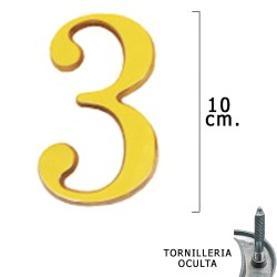 Numero Latón "3" 10 cm. con Tornilleria Oculta (Blister 1 Pieza) WOLFPACK LINEA PROFESIONAL