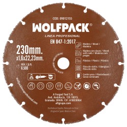 Disco Corte Madera / Plastico Ø 230 mm. Filo De Carburo De Tungsteno WOLFPACK LINEA PROFESIONAL