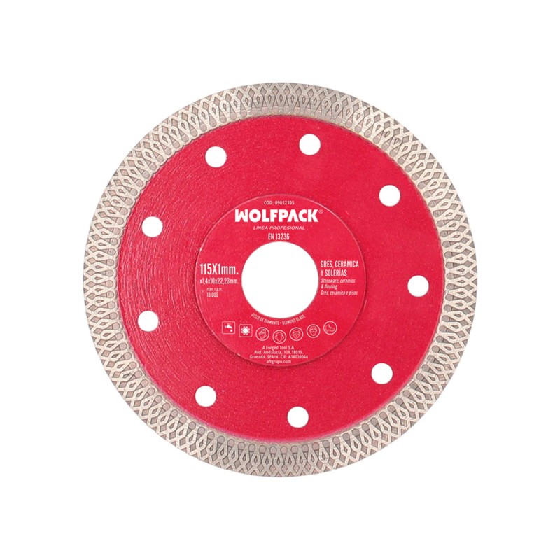 Disco Diamante Ø 115 mm. Porcelanicos, Gres, Ceramica, Solerias. Segmento Diamantado 10 mm. WOLFPACK LINEA PROFESIONAL