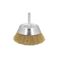 Cepillo Acero Latonado Para Taladro Taza Ø 75 mm. Espiga 1/4" Cepillo Taladro Alambre Latón, Cepillo Limpieza, Cepillo Pulir. W