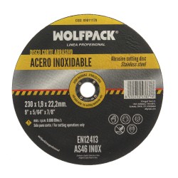 Disco Corte Abrasivo Acero Inoxidable Ø 230x Ø 22,2 mm Espesor 1,9 mm Disco Radial / Amoladora Universal Con Todas Las Amolador