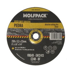 Disco Corte Abrasivo Piedra Ø 230 x Ø 22 mm. Espesor 3,2 mm. Disco Radial / Amoladora Universal Con Todas Las Amoladoras. WOLFP