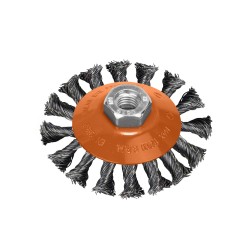 Cepillo Oblicuo Con Alambre De Acero Trenazdo Rosca M14, Ø 100 mm. Alambre de Ø 0,30 mm. WOLFPACK LINEA PROFESIONAL