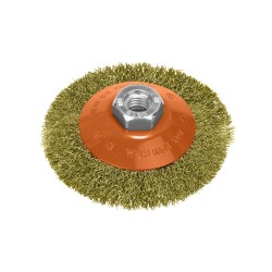 Cepillo Oblicuo Con Alambre De Acero Latonado Rosca M14, Ø 100 mm. Alambre de Ø 0,30 mm. WOLFPACK LINEA PROFESIONAL
