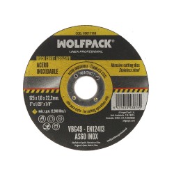 Disco Corte Abrasivo Acero Inoxidable Plus Ø 125x Ø 22,2 mm Espesor 1,0 mm. Disco Radial / Amoladora Universal WOLFPACK LINEA P