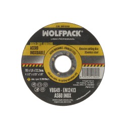 Disco Corte Abrasivo Acero Inoxidable Ø 115x Ø 22,2 mm Espesor 1,0 mm. Disco Radial / Amoladora Universal WOLFPACK LINEA PROFES