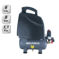 Compresor Aire 6 Litros / 8 Bares / 1,1 Kw - 1,5 HP Sin Aceite WOLFPACK LINEA PROFESIONAL